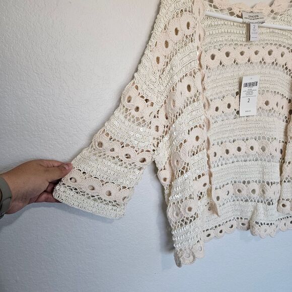 NWT Chicos Sequin Knit Lovely Lucelle Cardigan Sweater Alluring Ivory, Large 2 - Picture 4 of 8
